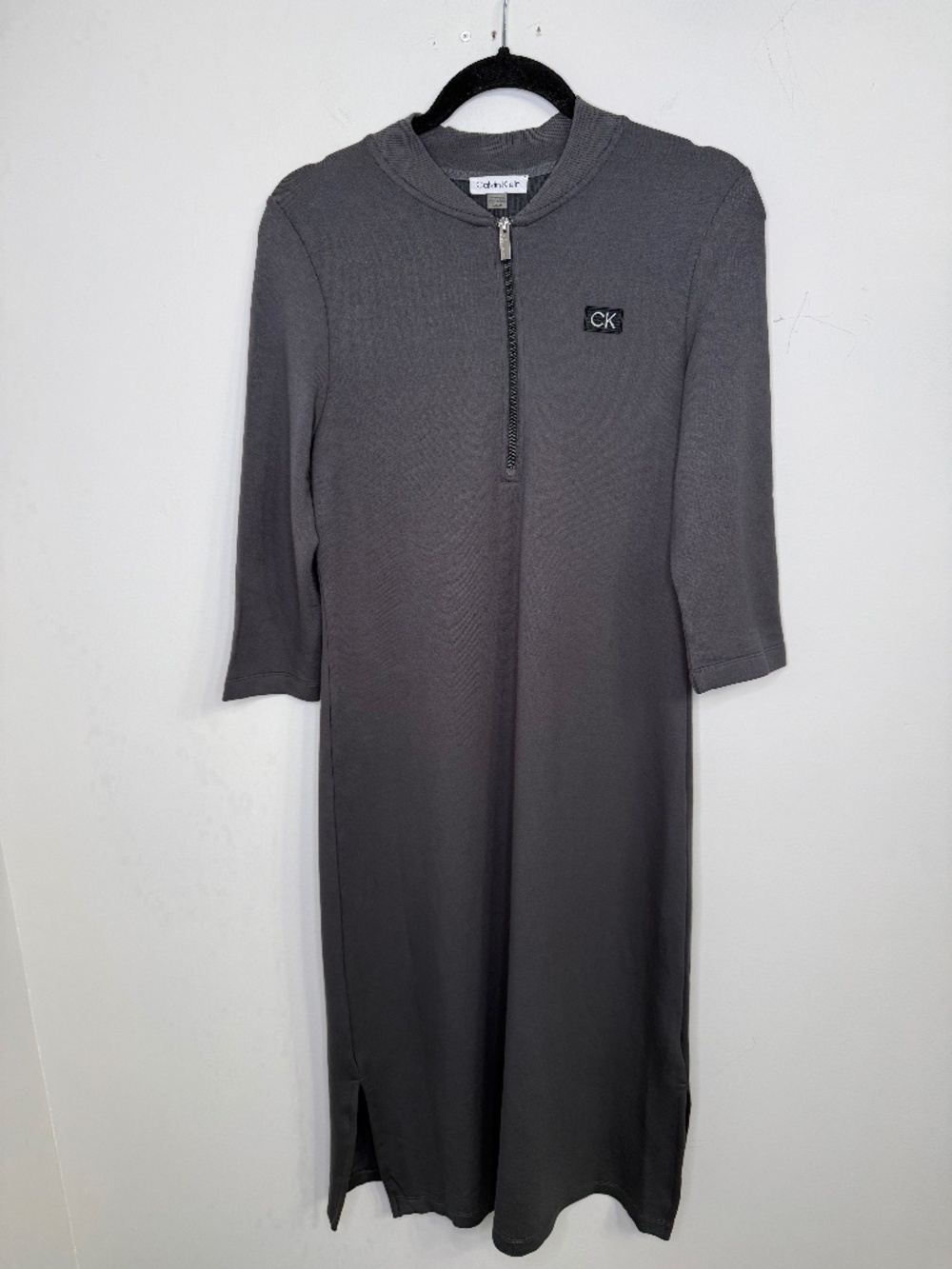 Calvin Klein CK Half-Zip Midi Dress – Size M | Charcoal Gray